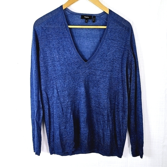 Theory Linen Viscose V-Neck Breathable Women's Sweater - Picture 1 of 5